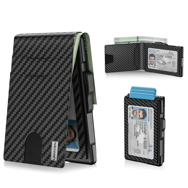 🔥Minimalist Pop-Up Wallet for Men – RFID Blocking Aluminum Card Holder with Cash Slot, ID Window & Leather Front Pocket
