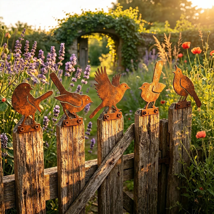 🐦 5-Piece Lifelike Rusty Metal Bird Silhouettes Garden Art