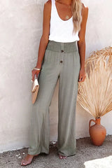 Linen Blend High Rise Smocked Pants Style 8