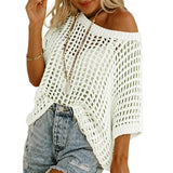 Short Sleeve Crochet Sweater Lightweight Summer Tops Loose Hollow Out Style 5